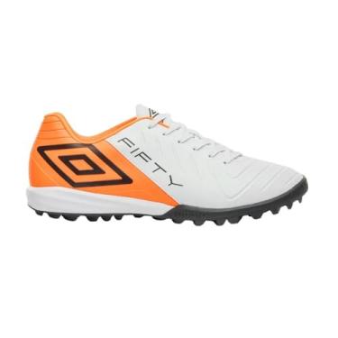 Imagem de Chuteira Umbro Society Fifty Vi Branco Laranja Fluor e Preto - Masculino - 40 - Branco
