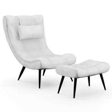 Imagem de Kit Poltrona E Puff Para Sala De Estar Com Almofada E Pés Palito Lord Sintético Branco - Ibiza