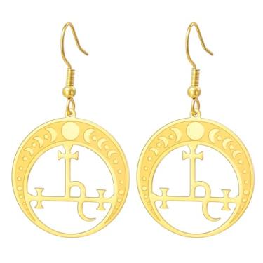 Imagem de Lilith Brincos pendentes femininos Sigil of Lilith Goddess Moon Phase Earrings Witch Pagan Hecate Mitologia Amuleto Tripla Lua Deusa Joias Presentes de Bruxa, Medium, Aço inoxidável, Sem pedra