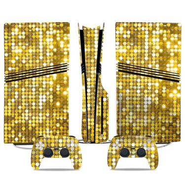 Imagem de PS5 Pro Disk Skin & Controller Decal Set-Custom Vinyl Wrap Stickers for PlayStation 5 Pro Disk Console & DualSense Controller-Matte Black Gaming Skins proteção completa (dourado, disco PS5 Pro)