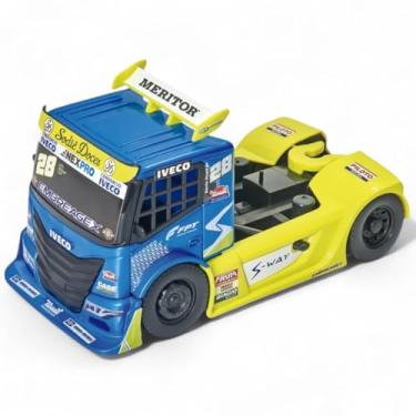 Imagem de Caminhão Brinquedo Corrida Copa Truck Azul e Amarelo Miniatura 1/30 Colecionável Realista