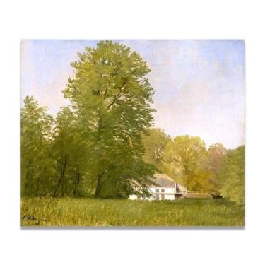 Imagem de Arte de parede em tela Farmhouse in Denmark (Carl Frederik Aagaard) – Pintura de paisagem dinamarquesa, arte cênica do século 580, decoração de galeria decorativa para sala de estar 70 x 84 cm