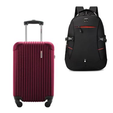 Imagem de Kit Mala de Bordo 10kg Viagem Rígida Rodas 360º ABS Cadeado Segredo Gladiador A2MB com Mochila Executiva Notebook 102