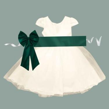 Imagem de Vestido longo Off White com Faixa e Laço VERDE MUSGO Infantil Festa el
