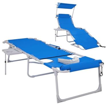 Imagem de #WEJOY Cadeira de bronzeamento 4 em 1 com orifício para o rosto, dossel e mesa lateral, 5 posições ajustável, dobrável, de secagem rápida, espreguiçadeira com almofada para praia, piscina, acampamento