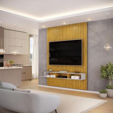 Imagem de Painel Suspenso Ripado C/ Bancada Suspensa 2 Portas Sala Estar TV Até 