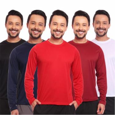 Imagem de Kit 5 Camisetas Masculina Proteção Solar Uv Manga Longa Segunda Pele -
