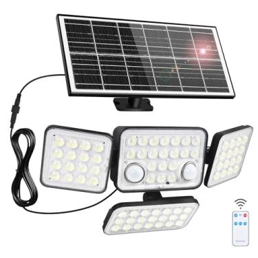 Imagem de Aialun Luzes de inundação solares externas com sensor de movimento duplo, 292 LEDs, 4 cabeças, luzes de segurança solar divididas com cabo de 5 metros e controle remoto, IP65 à prova d'água, luzes de