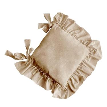 Imagem de Gralara Almofada para cadeira Ruffles, almofada para cadeira, confortável, lavável, de algodão, 15,75 x 15,75 polegadas, para decoração de cerimônias de, Marrom