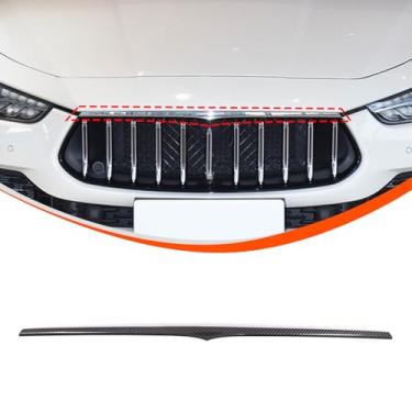 Imagem de LLKUANG Faixa De Acabamento Para Grade Frontal Carro Compatível Com Maserati Ghibli 2018-2024, Faixas Decorativas Cobertura Central Superior Do Para-Choque, Acessórios Externos (Padrão Fibra Carbono