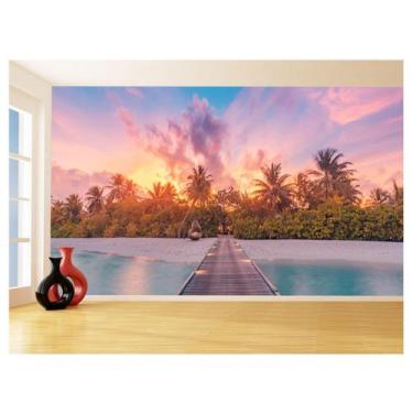 Imagem de Papel De Parede Praia Mar Coqueiros Areia Céu 3,5M Npr325 - Você Decor