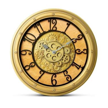 Imagem de Relógio de parede com engrenagens móveis, relógio Steampunk vintage industrial silencioso, sem tique-taque, funciona com bateria analógica, decoração mecânica rústica para sala de estar, casa