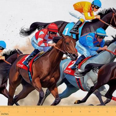 Imagem de Erosebridal Tecido de corrida de cavalos por jarda, tecido de estofamento caubói ocidental para meninos homens, tecido decorativo rústico de fazenda, tecido Derby Horse Riders, tecido para jogos