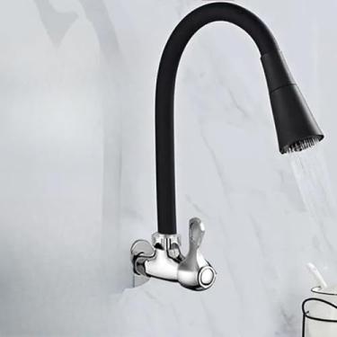 Imagem de Torneira Semi Curvada FlexíVel Da Cozinha, Pia De Parede Preta, Cone Duplo Do Bocal Vários Estilos(Estilo C)