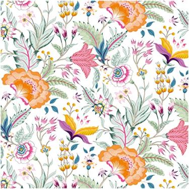 Imagem de Wallsom G0026 Papel de parede estilo bordado jacobino fresco autoadesivo removível mural de parede decoração de parede móveis papel de mobiliário, 14,5 pés quadrados/rolo