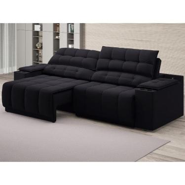 Imagem de Sofá com Porta Copos Carregador USB Ret Rec Samurai 2,00m Velosuede Preto - NETSOFAS