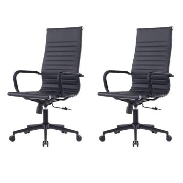 Imagem de Kit 2 Cadeiras Escritório Manhattan Black Esteirinha Presidente Fratini Pu Preto Base Rodízio Preto
