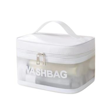 Imagem de Necessaire Bolsa Portátil Transparente Impermeável Para Viagem Cosméticos Multifuncional branco unissex