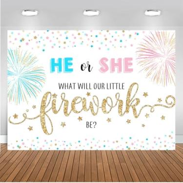 Imagem de Mocsicka 4 de julho Fogo de artifício revelador de gênero pano de fundo 2 x 1,5 m Dia da Independência Ele ou Ela Revelar Gênero Decorações de Festa Azul e Rosa Fogos de Artifício Coloridos Estrelas Fundo Fotografia