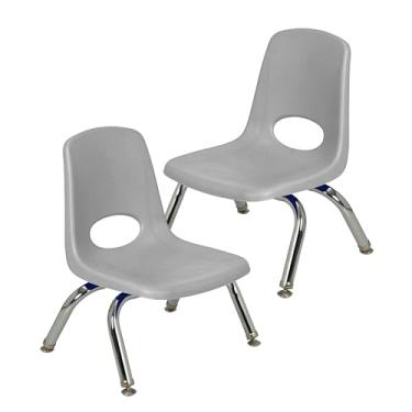Imagem de Cadeira escolar empilhável de 20 cm, assento de estudante empilhável com pernas de aço cromado e deslizadores giratórios; para creche, pré-escola e escola em casa - cinza claro (pacote com 2