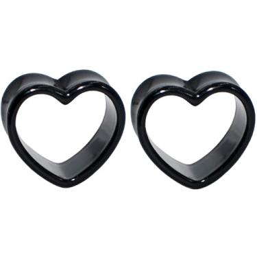 Imagem de Decentraland 2 peças preto 4 mm (6 G) acrílico vazado coração duplo alargador expansor ocultar orelhas calibres túneis gage brincos de iniciante alargadores septo alongamento corporal joias mulheres