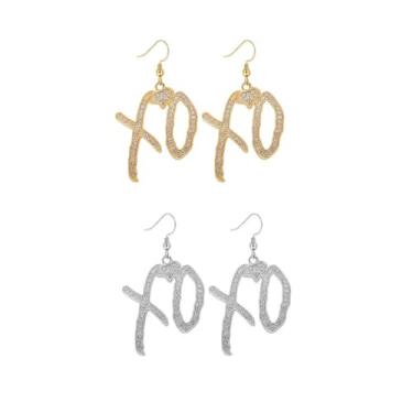 Imagem de Brincos femininos com pingente de letra XO High Hip Hop da Unise, moda criativa zircônia cúbica pingente hip hop rock presente joias, Large, Liga de aço, Sem pedra preciosa