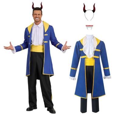 Imagem de LILLIWEEN Fantasia de A Fera Bela Bela Empregada Dan Stevens Halloween Cosplay Traje Masculino Fantasia de Aristocrata, Azul 2, PP