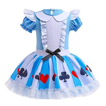 Imagem de REXREII Vestido infantil de princesa bailarina tutu Rapunzel Sofia Branca de Neve Frozen Elsa Fantasia de Halloween, Alice 002, 5-6 Anos