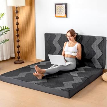 Imagem de INGEROOM Colchão Queen com três dobras – Colchão dobrável de espuma viscoelástica de 10 cm para acampamento, com alça portátil, antiderrapante, dobrável, sofá para cama de hóspedes, ioga, capa lavável
