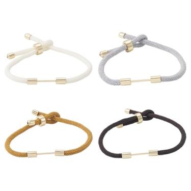 Imagem de Pulseira de corda trançada Beadthoven com 4 peças, deslizante, ajustável, fio de nylon torcido com achados de latão dourado, conectores de barra de miçangas para fazer joias faça você mesmo, preto