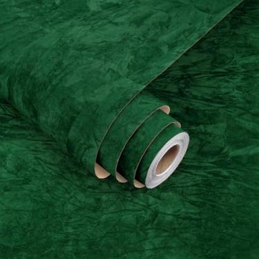 Imagem de Papel de parede texturizado de veludo verde descasque e cole papel de parede de tecido de flocagem verde esmeralda para paredes quarto pano de grama macio papel de contato removível prateleira de
