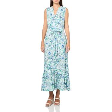 Imagem de Jones New York Vestido longo feminino com gola franzida em camadas, Aqua Wave Multi, GG