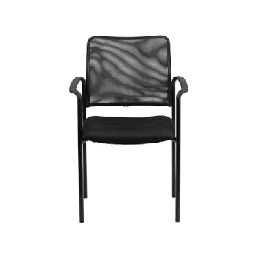 Imagem de Flash Furniture Cadeira lateral de aço empilhável Comfort Black Mesh com braços