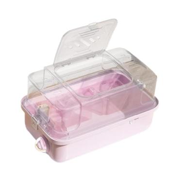 Imagem de WeiLaiKeQi Gaiola para hamster de saída, gaiola para animais pequenos com garrafa de água à prova de vazamento, estojo leve para transporte de hamster, habitat, Rosa