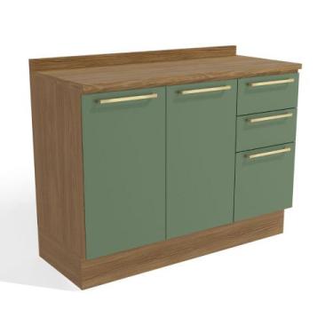 Imagem de Balcão 120cm com Tampo 2 Portas 3 gavetas Botanic Kappesberg - Nogueir