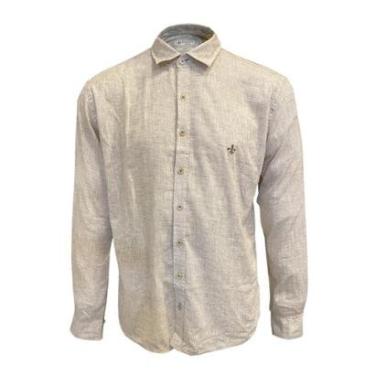Imagem de Camisa Slim Masculina Dudalina Linenblend  Bege Claro-Masculino