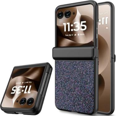 Imagem de NINKI Capa para Motorola Razr 2024/2025 com capa de dobradiça e protetor de tela [não serve para Moto Razr+], capa protetora de luxo brilhante de couro fino flip para Motorola Moto Razr 50/60 - preta