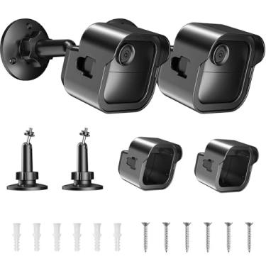 Imagem de Suporte de parede para câmeras Blink Outdoor 4 (4ª geração) e (3ª geração) , pacote com 2 capas protetoras à prova de intempéries com recorte de carregamento, suporte ajustável de 360° para sistema de