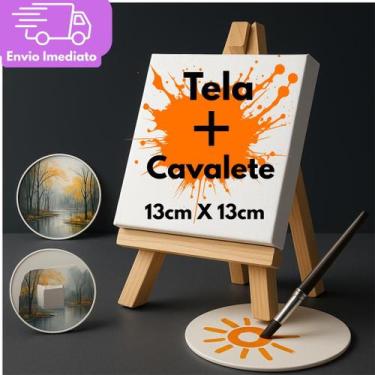 Imagem de 1 Tela de Pintura 13x13cm com Cavalete Artes Artística Pintura em Tela