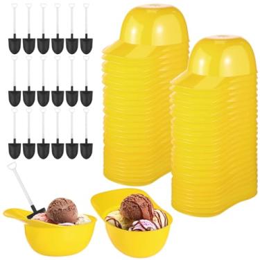 Imagem de Conjunto de 48 copos de sobremesa de capacete de beisebol com colheres de 227 g, mini chapéu de construção de plástico, tigelas de sorvete, pequenos copos de iogurte de parfait de sobremesa para