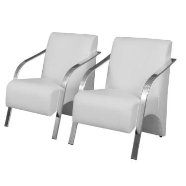Imagem de Kit 2 Poltronas Decorativas Vênus 1 Lugar Braço Pé Alumínio DSalla Tecido Sintético (Courino)