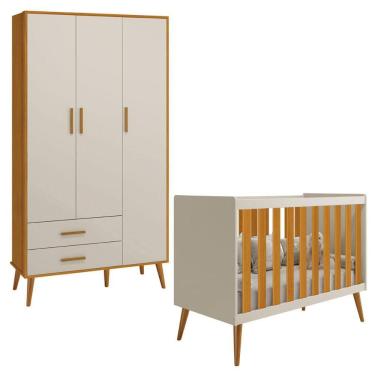 Imagem de Berço Americano 2 em 1 Reller Isis Retrô e Roupeiro 3 Portas