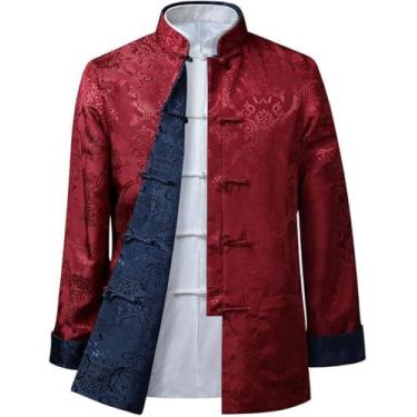 Imagem de Roupas Chinesas Tang Suit Truly Ambos Os Lados Casaco Jacet Manga Comprida Artes Marciais Ung Fu Camisas Tang Suit Trajes Nacionais, Black and Blue, 3XL