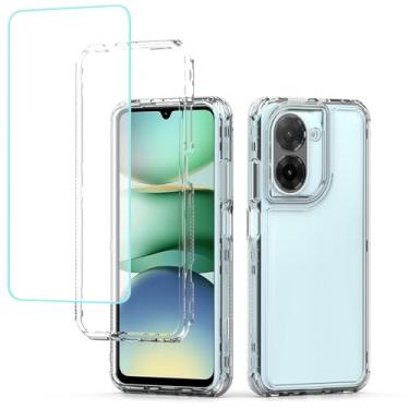 Imagem de Yodueiv Capa para Redmi A5 4G com protetor de tela de vidro temperado, capa protetora resistente de corpo inteiro cristalino de 3 camadas para Xiaomi Redmi A5 4G transparente