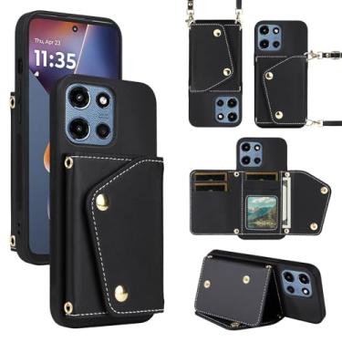 Imagem de Dibosom Capa carteira de luxo para Motorola Moto G 5G 2025 com 5 compartimentos para cartão fina e alça de ombro, suporte de cartão de crédito de couro PU acessórios capa de celular para G5G 5 G G5