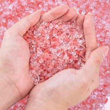 Imagem de EZEELAI 400 g de cristal vermelho lascas de quartzo triturado, pequenas pedras decorativas a granel, pedras polidas para artesanato, enchimento de vasos, plantas suculentas, pedras de cascalho de