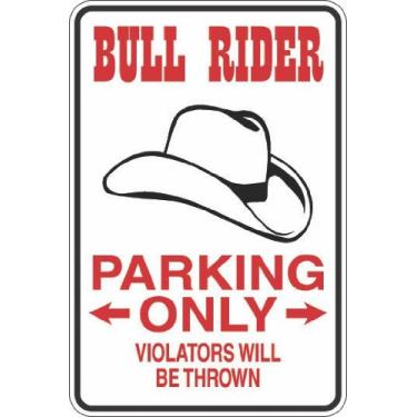 Imagem de StickerPirate Bull Rider Parking Only 20.3 cm x 30.5 cm Placa de metal novidade alumínio S260