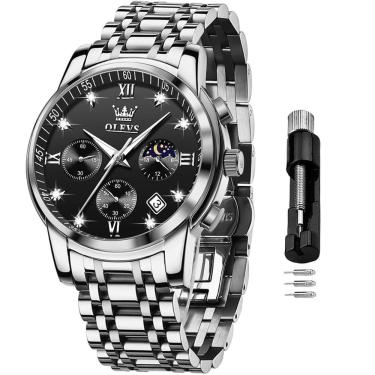 Imagem de Relógio OLEVS Chronograph Moon Phase em aço inoxidável para homens