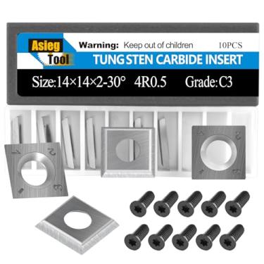 Imagem de Inserções de carboneto de 14 mm, facas de substituição quadradas, retas, 14 x 14 x 2 mm-4R0.5 com parafusos para Grizzly T21348 e cabeça de plaina helicoidal espiral para carpintaria, 10 peças