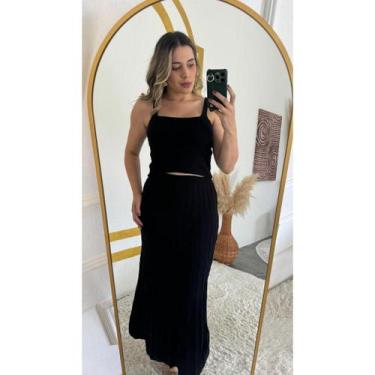 Imagem de Conjunto Feminino Tricô Modal Verão Blusa Regata Links + Saia Longa Ca